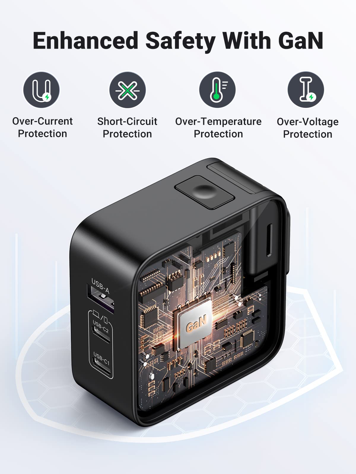 Ugreen 65W Nexode GaN USB C 3-Port Charger With US/UK/EU Plug for Travel